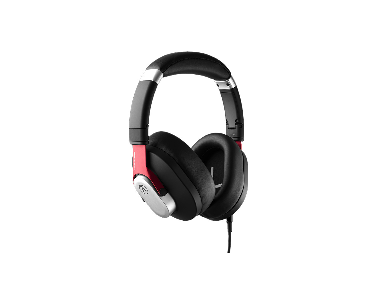 kopfhörer, over-ear, kabelgebunden, glänzendes metall, rot-schwarz