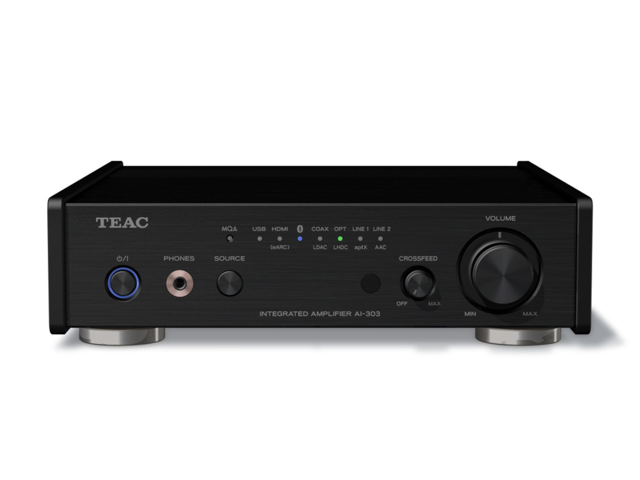 integrierter verstärker, 3-wege vorklangaus, hi-fi amplifier, volume knob, front panel