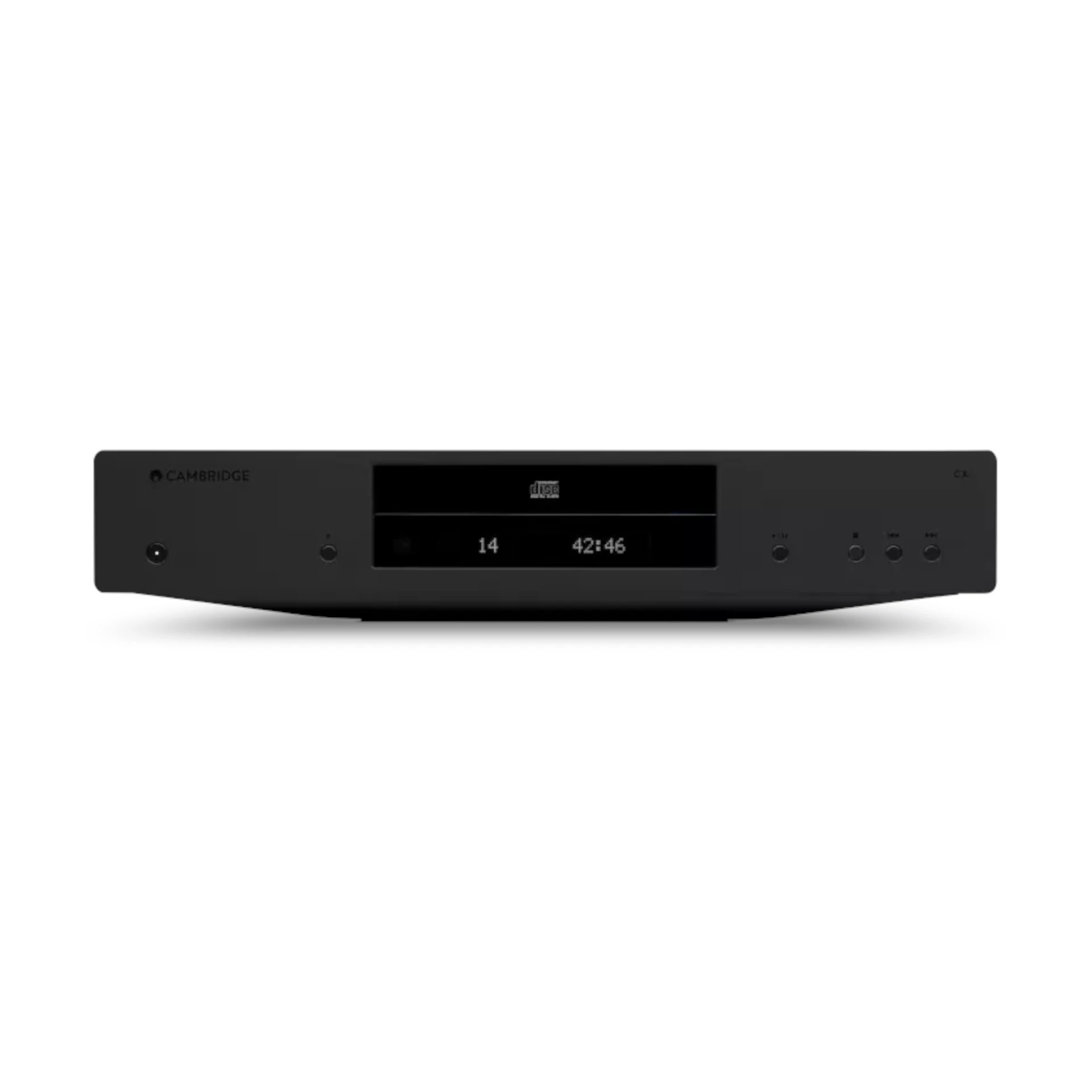 CD/DVD-Player, Hi-Fi-Empfänger, schwarze Frontplatte, Display-Bildschirm, Disc-Logo