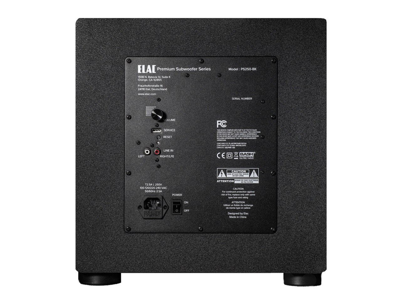 subwoofer, bass, lautsprecher, ELAC, rückseite