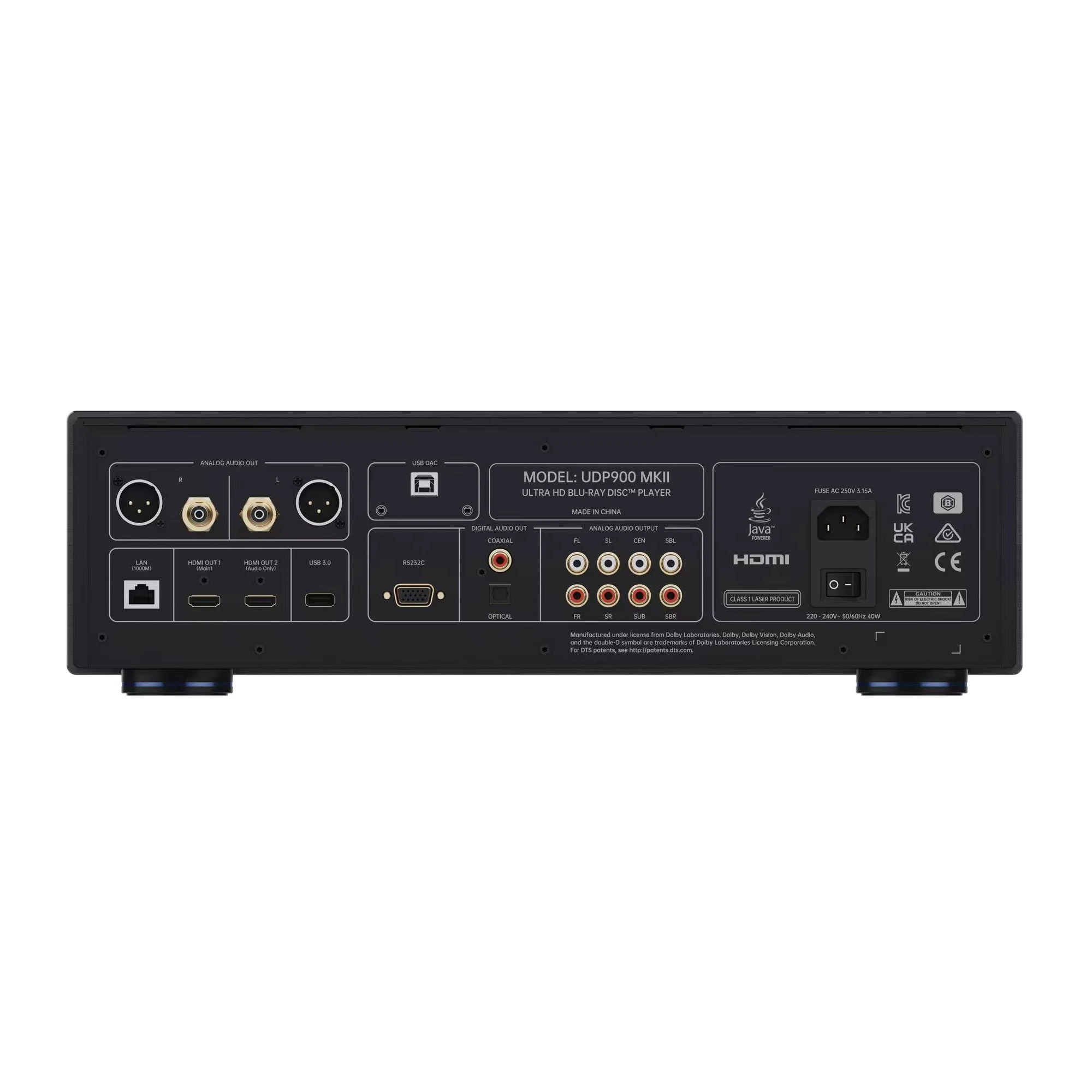 AV-Empfänger, Rückseite, HDMI, USB DAC, RCA-Ausgänge