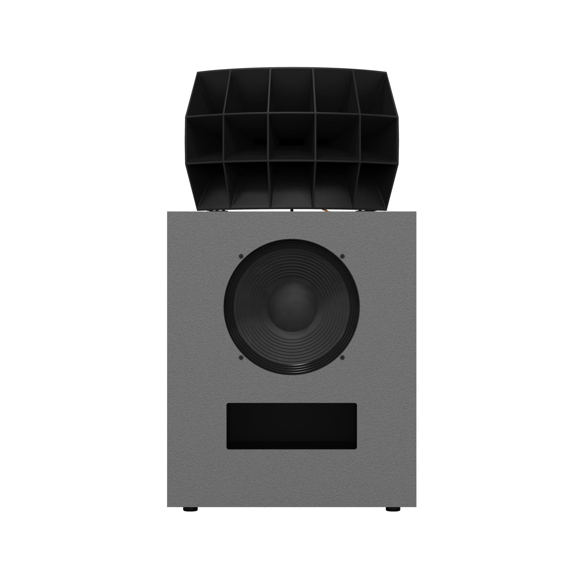 Lautsprecher, Subwoofer, Grau, Frontseite, Kabelanschluss