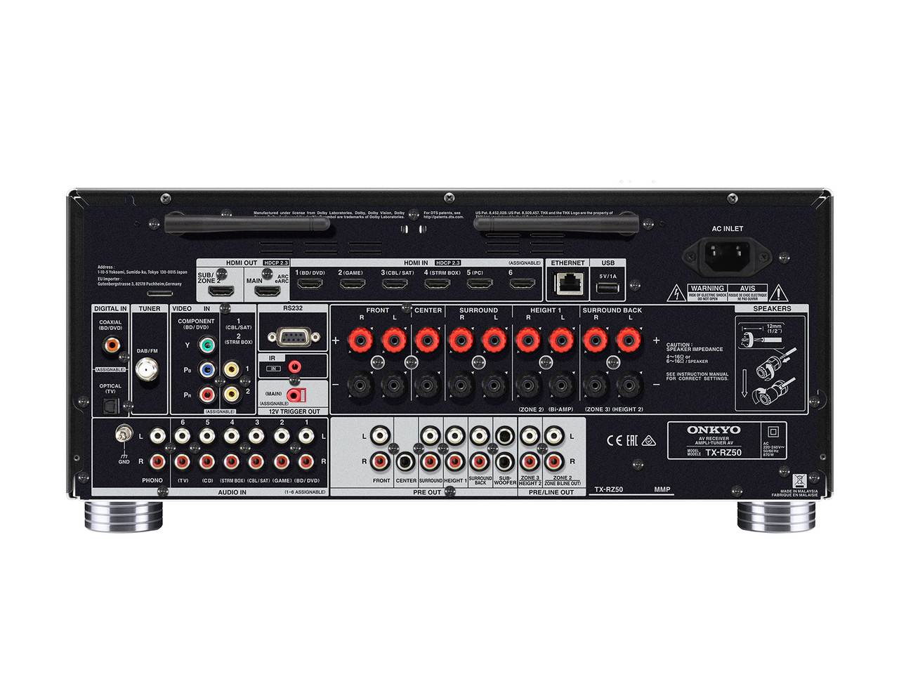 AV-Empfänger, Rückseite, Mehrkanal, RCA-Anschlüsse, HDMI-Anschlüsse