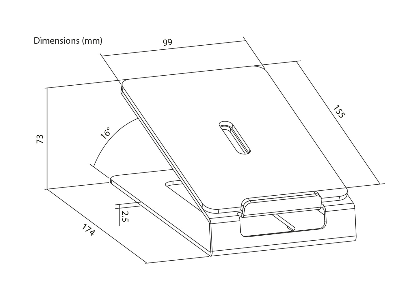 Laptopstütze, Verstellbar, Abmessungen 99x174x73 mm, Zusammenklappbar, Ergonomische Halterung