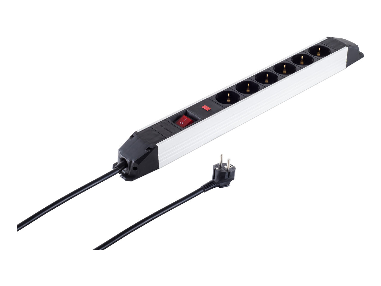 mehrfachsteckdose, verteilleiste, 6 steckdosen, schalter, netzteil-kabel