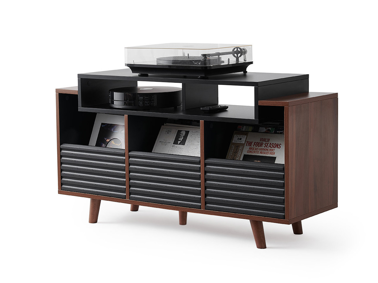 NorStone Oslo 1200 Satin Black/Walnut Moebel, Anrichte, Tabelle, Person, Fernsteuerung