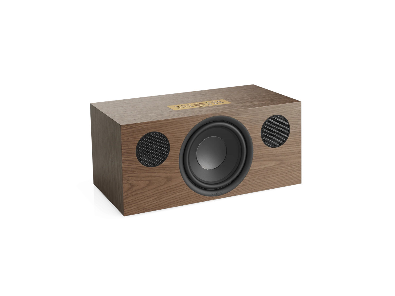 Box-Lautsprecher, Holzoptik, Subwoofer, Frontauslass, zwei kleine Treiber