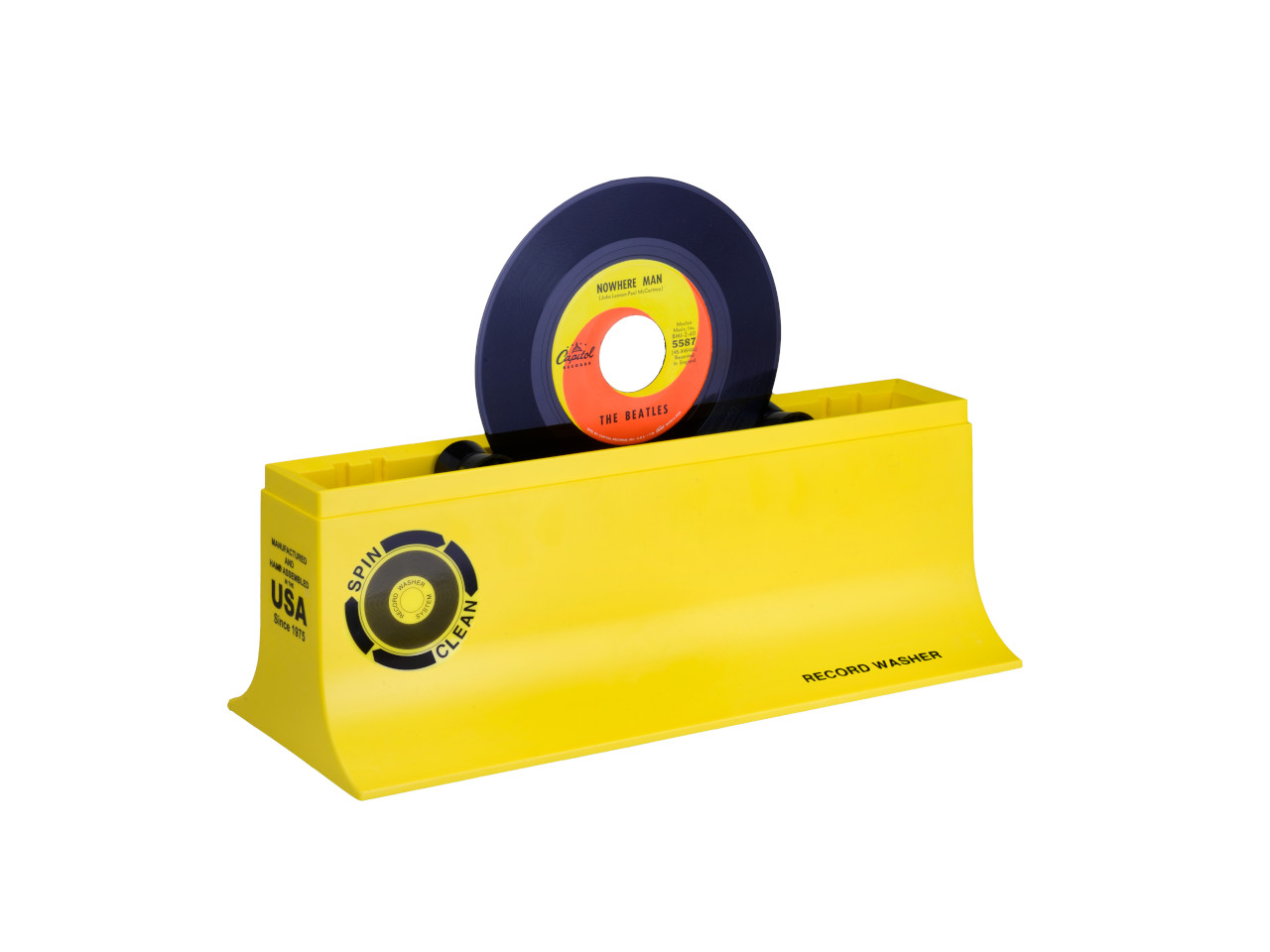 vinyl record, record sleeve, turntable accessory, yellow holder, spindle