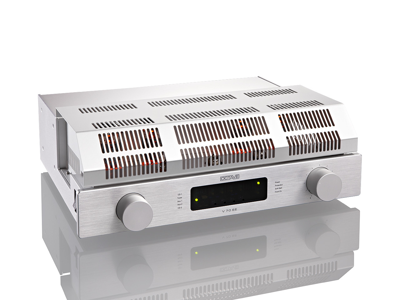 stereo-Verstärker, Hi-Fi-Verstärker, Vakuumröhren, Edelstahloptik, zwei knobs