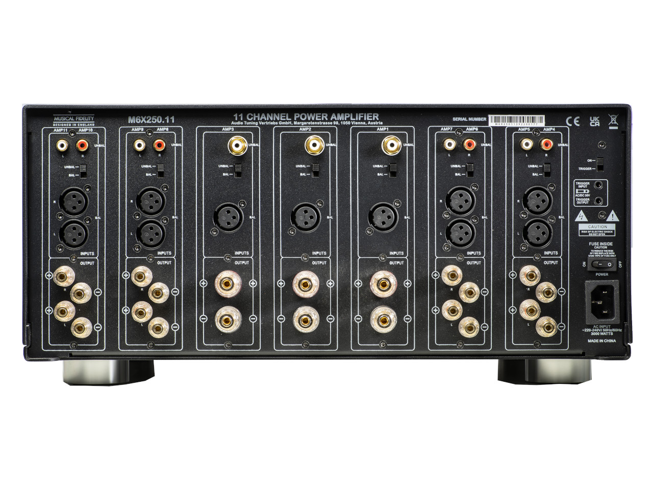 multichannel amplifier, Audio Empfänger, RCA-Verbindungen, DIN-Stecker, Rack-Montage