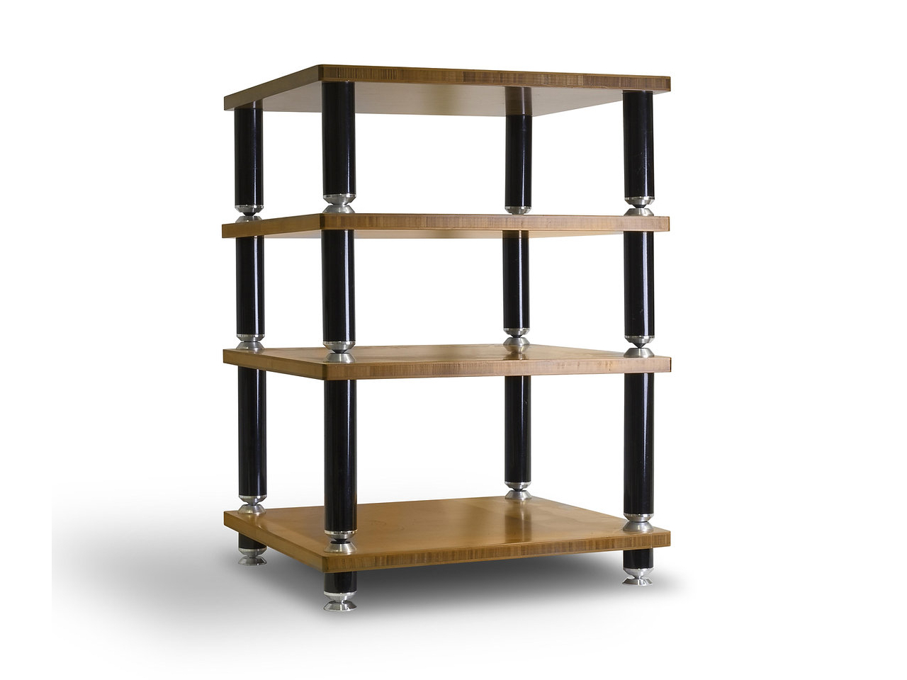 Regal, Holzregal, vier Ebenen, schwarze Säulen, industrielles Design