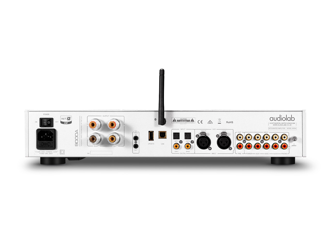 av receiver, audio processor, rear panel, RCA connectors, wifi antenna