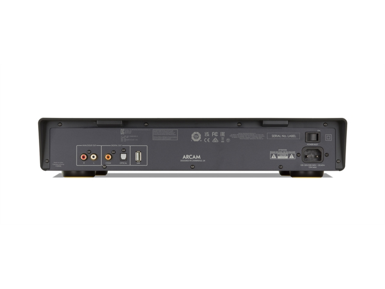 back panel, audio outputs, digital inputs, USB port, power inlet