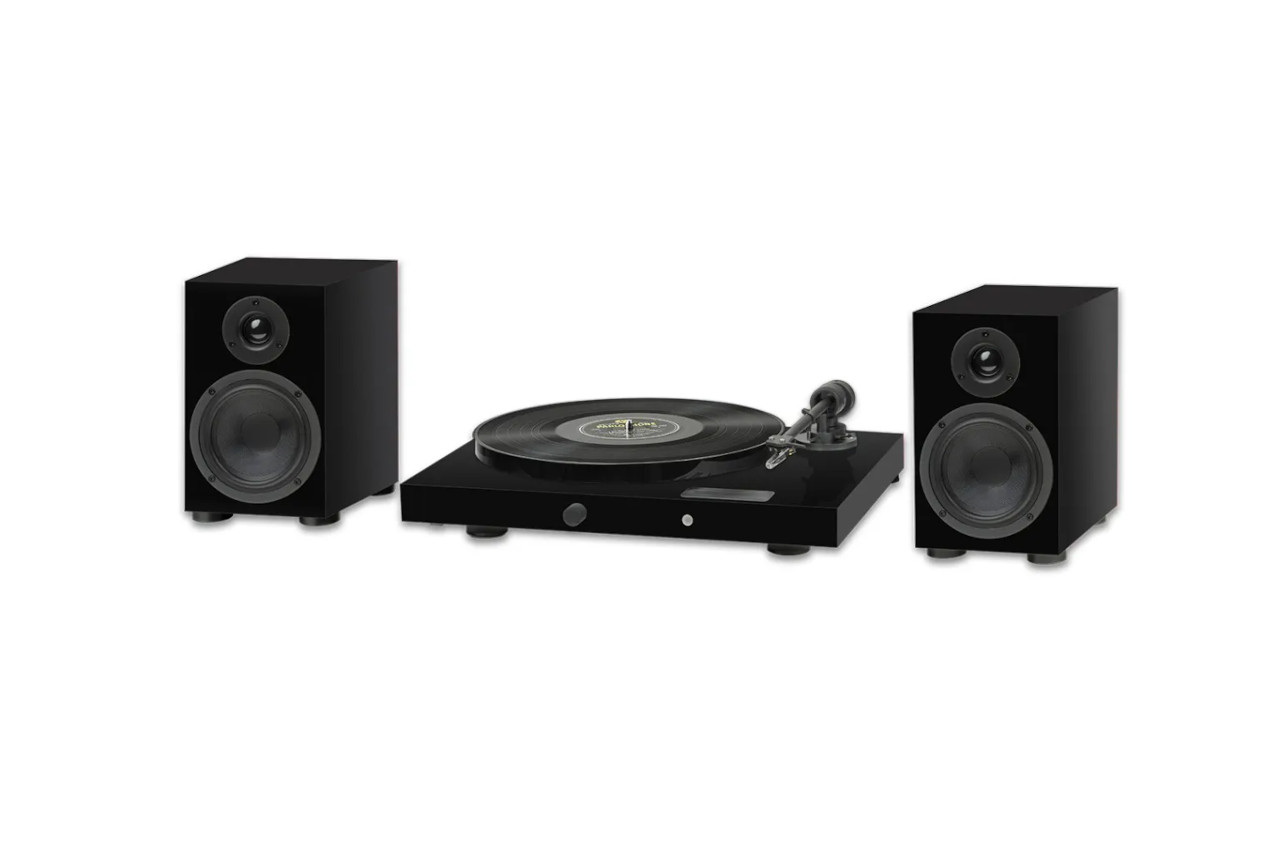 Plattenspieler, Stereoanlage, Lautsprecher, Schwarz, Turntable-Set