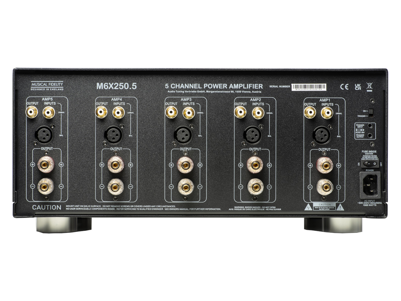 5-Kanal Verstärker, Rackmount, BAL/UNBAL Eingänge, XLR/1/4" Kombi, schwarze Metallgehäuse