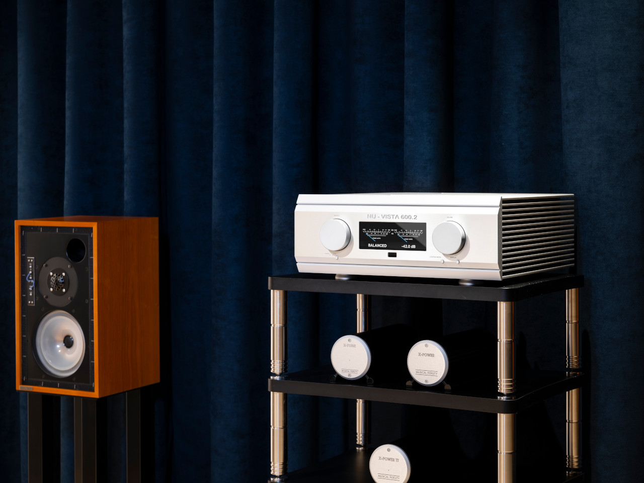 Hochauflösender Verstärker, Stereo-Receiver, Silbernes Gerät, Rack-System, Lautsprecher