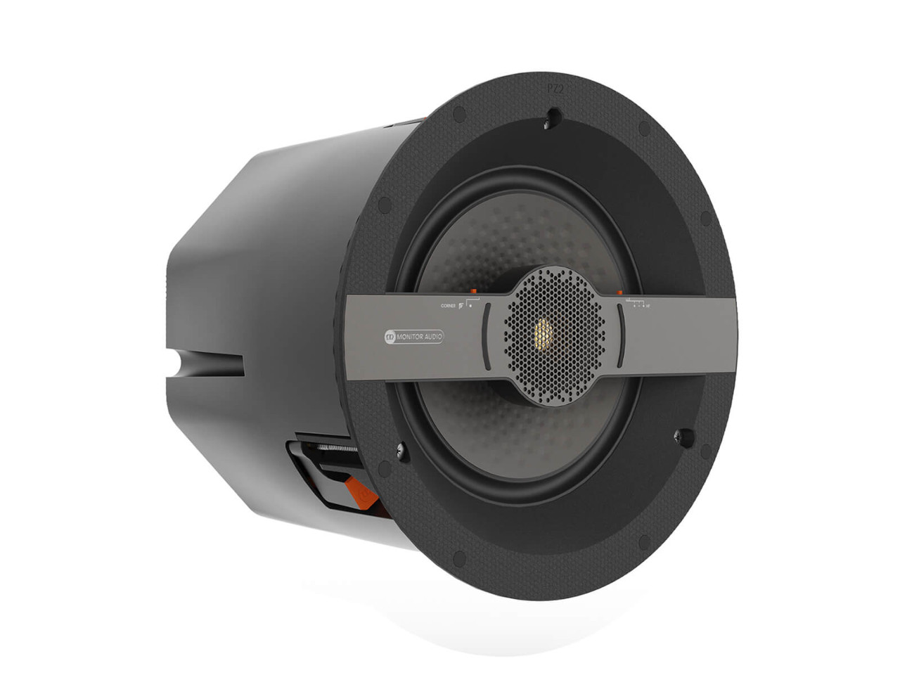 In-Wand-Lautsprecher, Detailreiche Bauweise, Monitor Audio, Mitteltonlautsprecher, schwarze Abdeckung