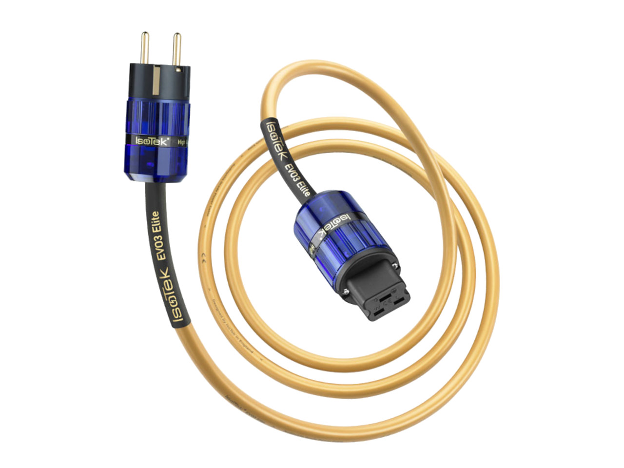 Hi-Fi-Stecker, IEC-Stecker, Audio-Kabel, blauer Anschluss, oranges Kabel