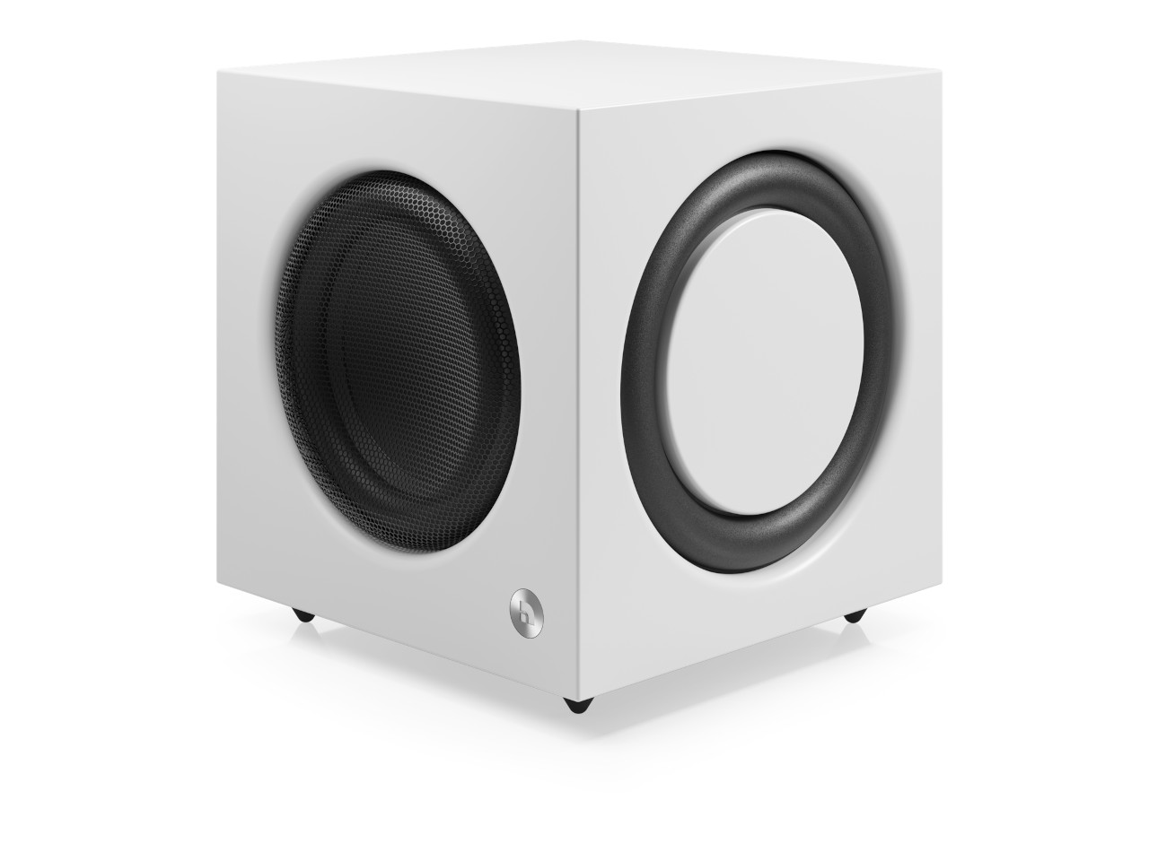 Subwoofer, Cube-Lautsprecher, Frontseitiger Treiber, Schwarze Gitter, Weißes Gehäuse