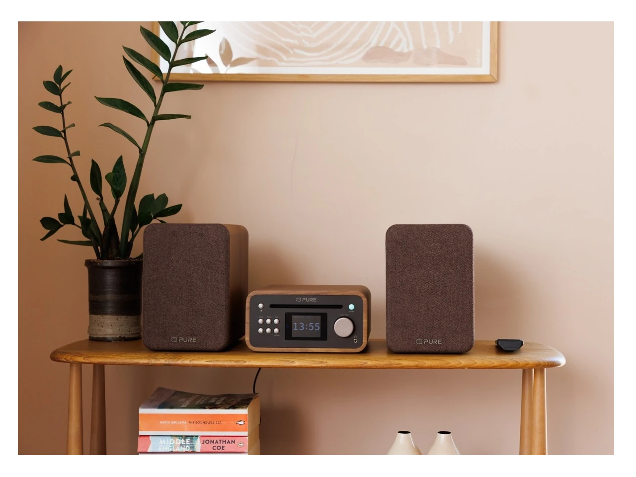 Lautsprecher, Bluetooth, Radio, Holz, Schwarz/Grau