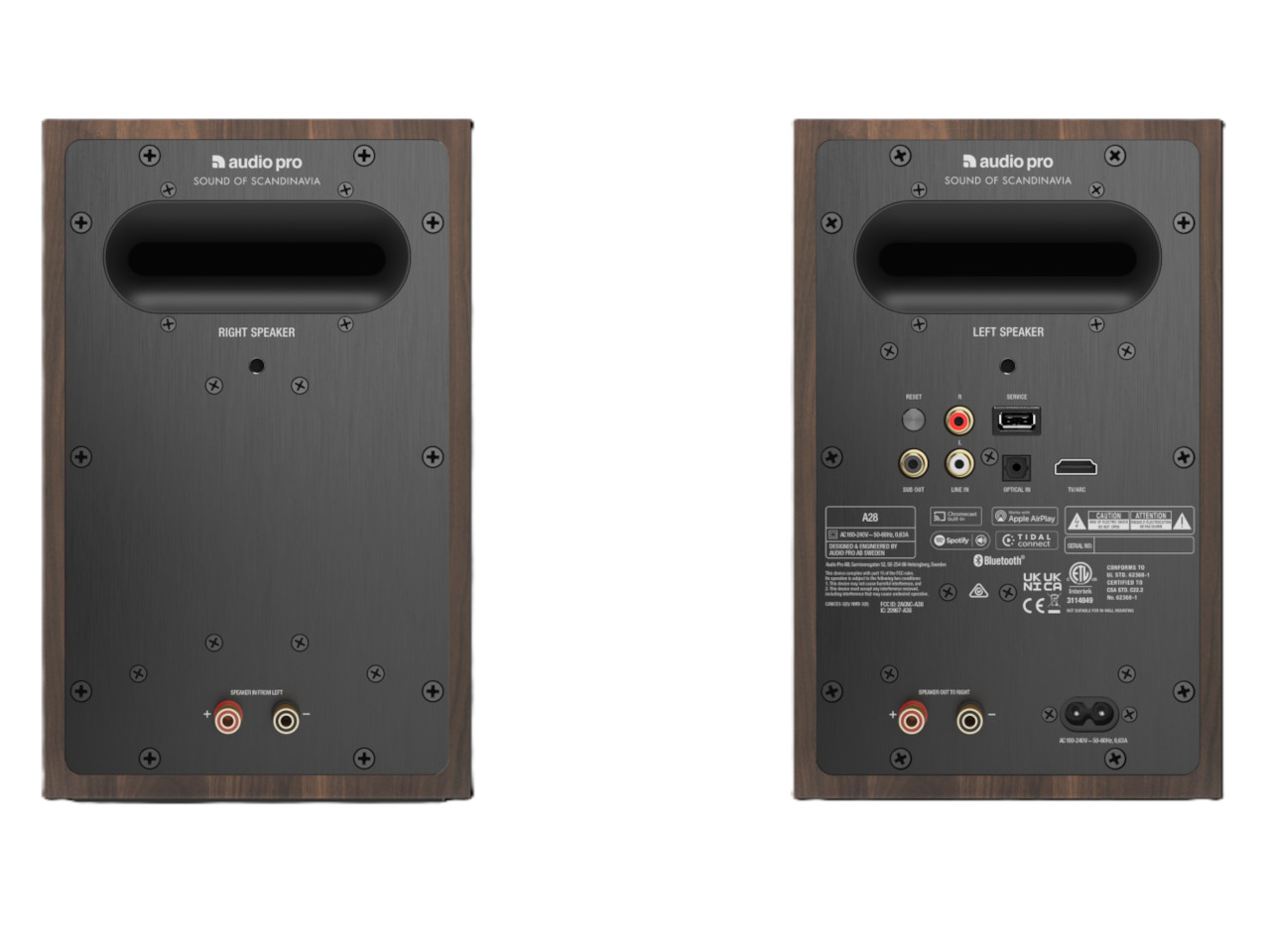 subwoofer, Woofer, holzender gehäuse, Rückseite, Lautsprecherausgänge