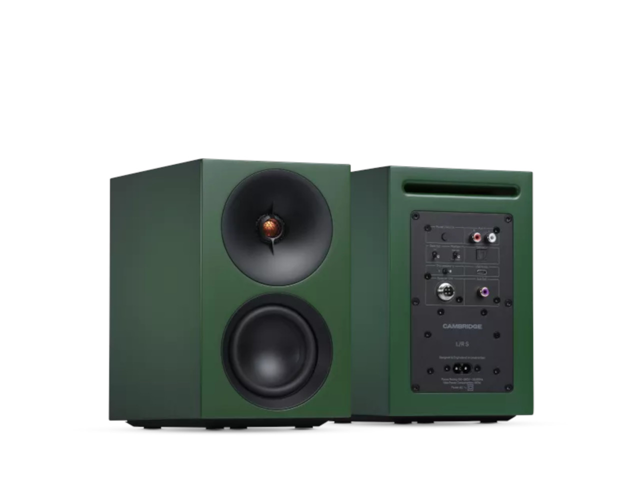 Studios Monitor, Aktiver Lautsprecher, Holzgehäuse, Grün, Rückseite Anschlüsse