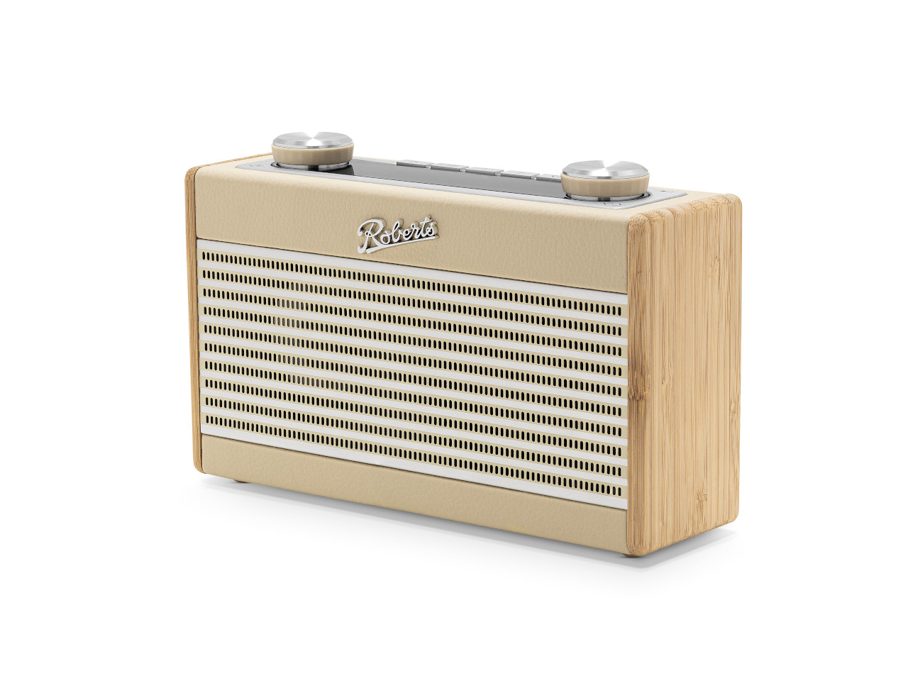 Kompaktlautsprecher, Holzgehäuse, Beige Farbe, Lautsprechergrill, Rundes Knopfdesign