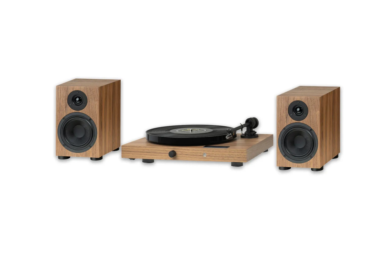 Plattenspieler, Lautsprecher, Holzoptik, Stereosystem, Turntable