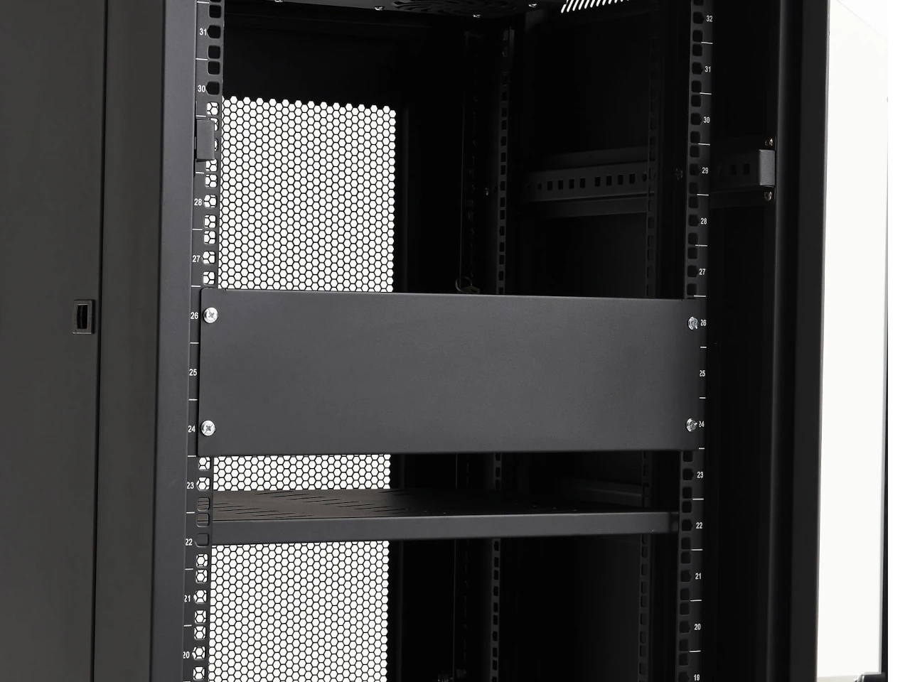 Serverschrank, 19-Zoll-Rack, Stahlgehäuse, Schwarz, Rackschienen