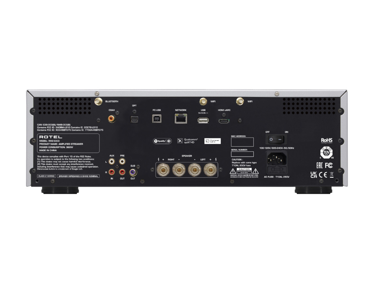 verstärkter streamer, Rückseite, Audio-Empfänger, Netzwerkanschlüsse, Bluetooth/WiFi