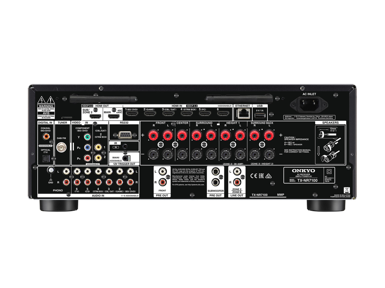AV-Empfänger, Rückseite, RCA-Anschlüsse, HDMI-Eingang, Subwoofer-Vor-Ausgang