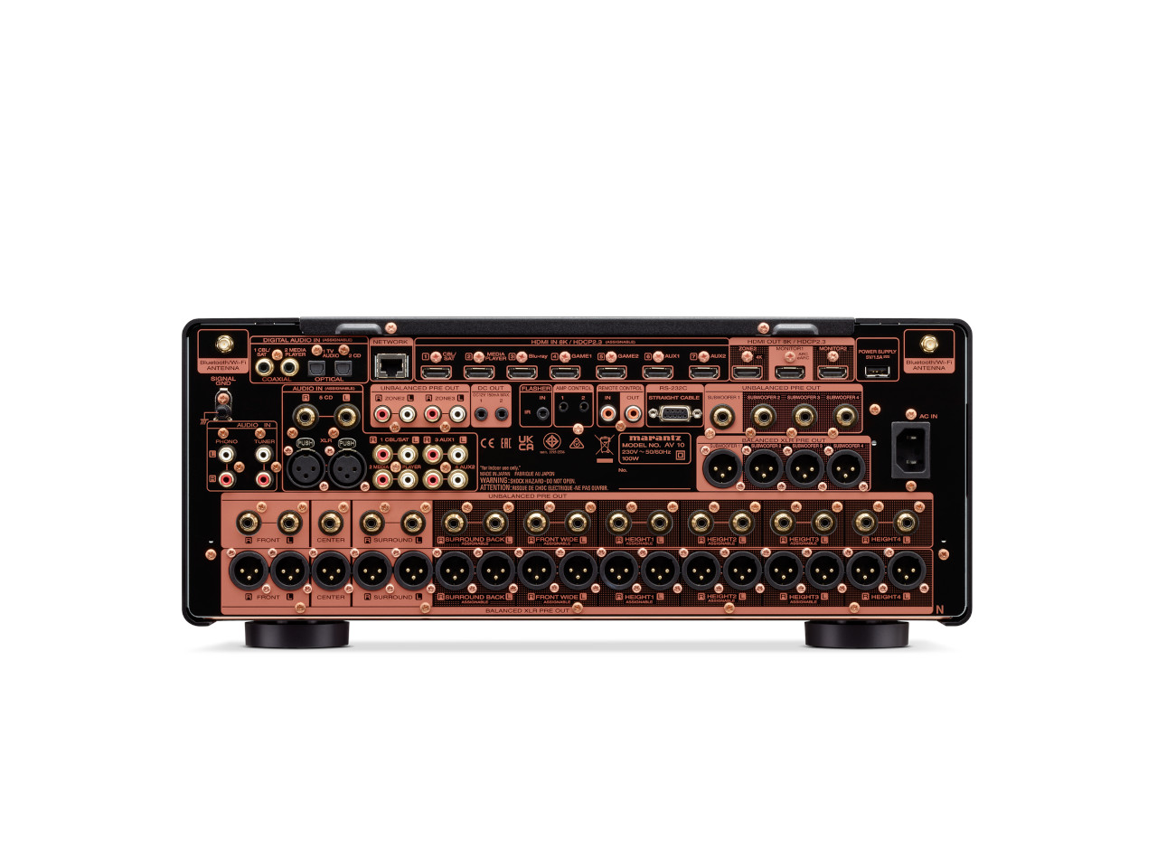 AV-Receiver, Rückseite, Mehrkanal, rotkupfer Finish, Audioeingänge
