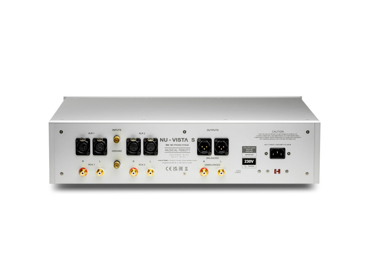 stereo amplifier, RCA outputs, XLR inputs, metallgehäuse, unbalanced outputs