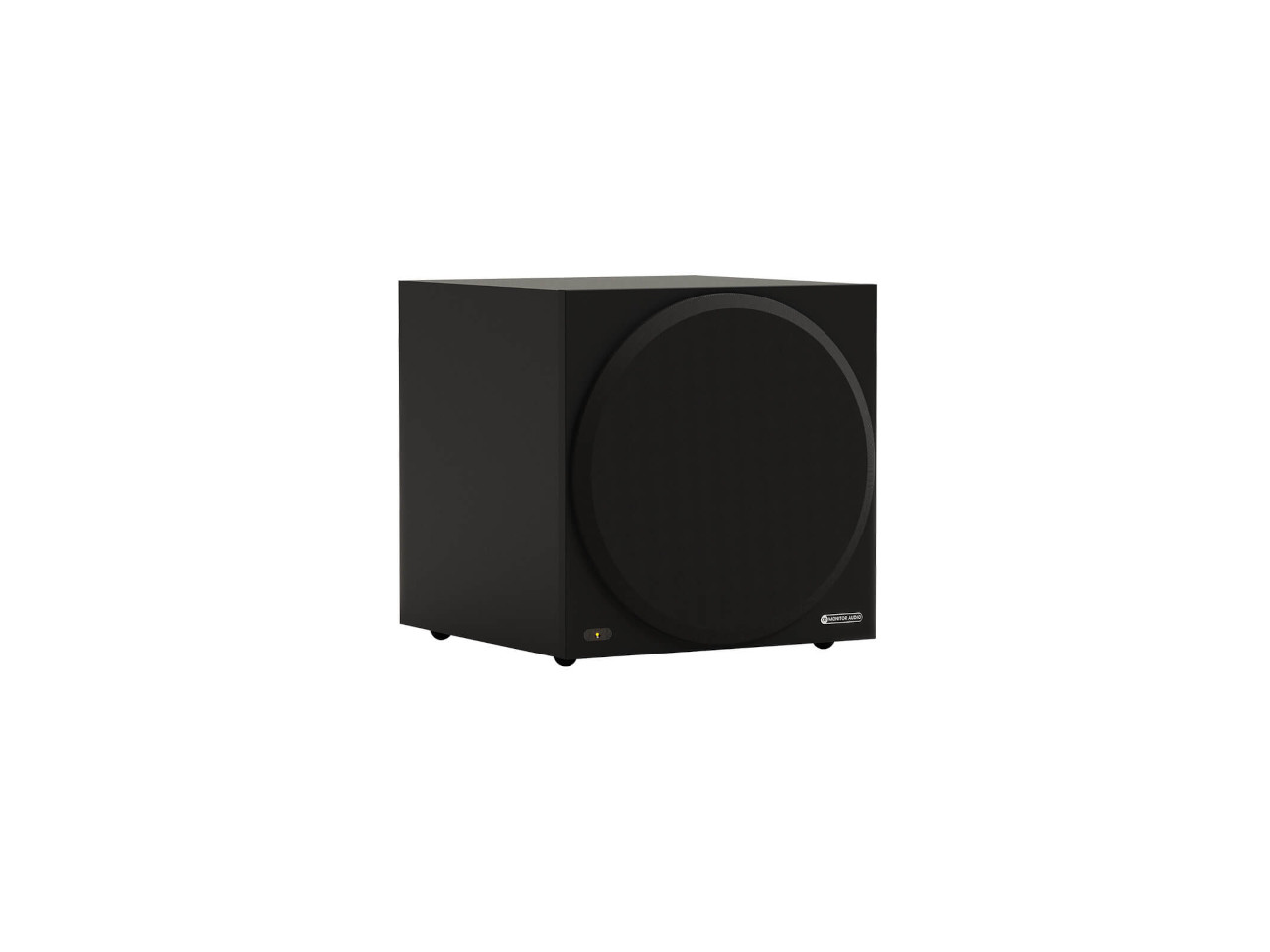 Subwoofer, Schwarz, Lautsprecher, Frontplatte aus Holz, Runde Abdeckung