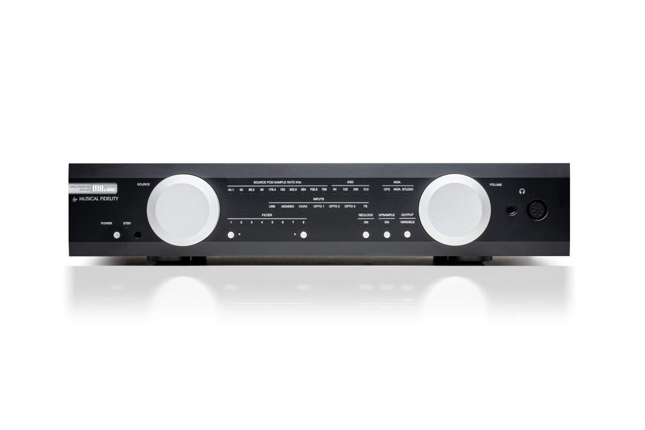 stereo-Verstärker, Audio-Verstärker, Stereo-Empfänger, schwarze Metallfront, große Knöpfe
