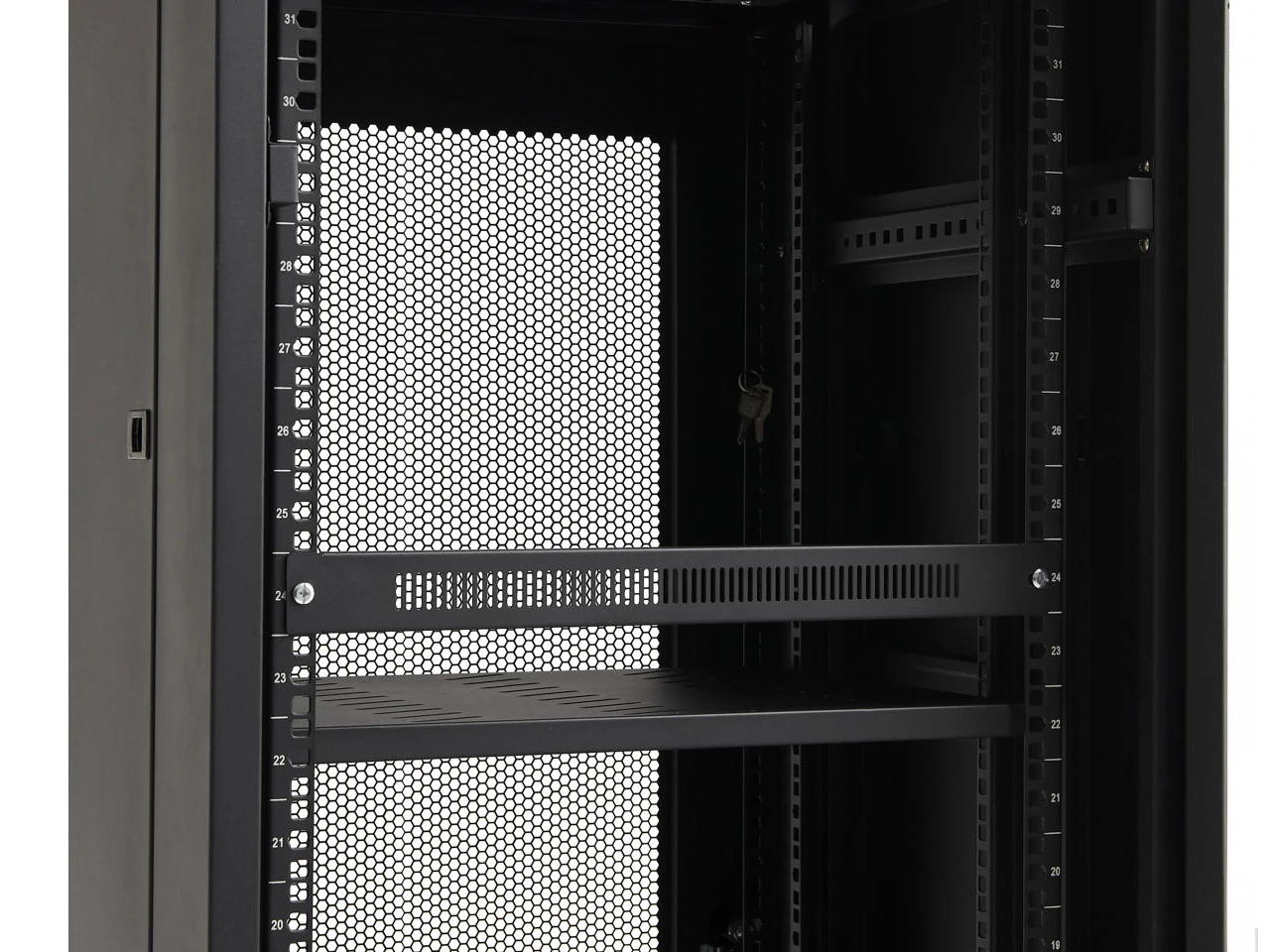 Serverschrank, 19-Zoll-Rack, Metallgehäuse, schwarz, Lochblech