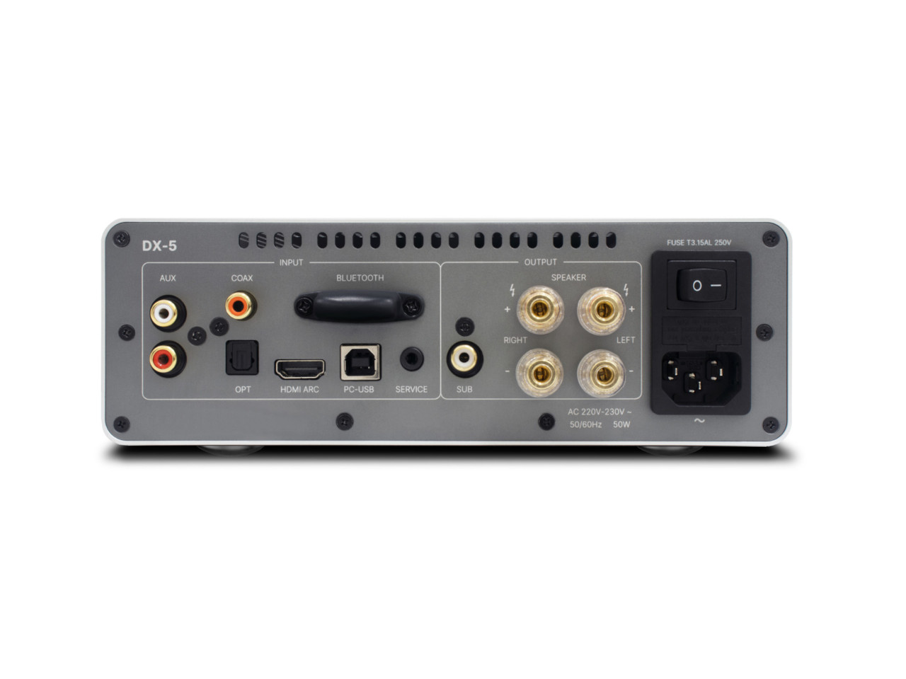 AV-Empfänger Rückseite, HDMI ARC, Bluetooth, RCA Anschlüsse, S/PDIF? (nicht sichtbar)