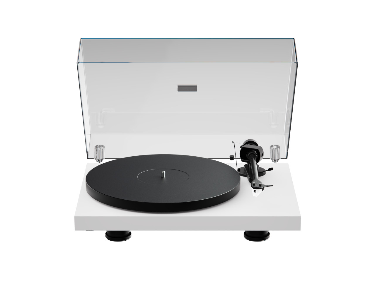 Plattenspieler, Turntable, Schwarze Platte, Tonarm, Deckel aus Glas