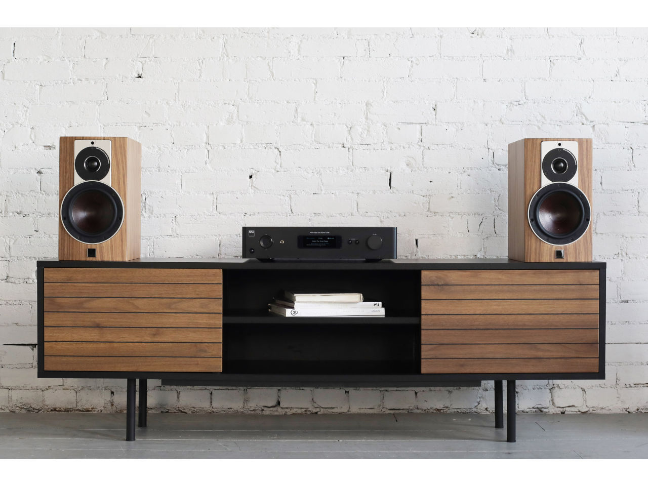 stereoanlage, regal, boxen, holz, midcentury
