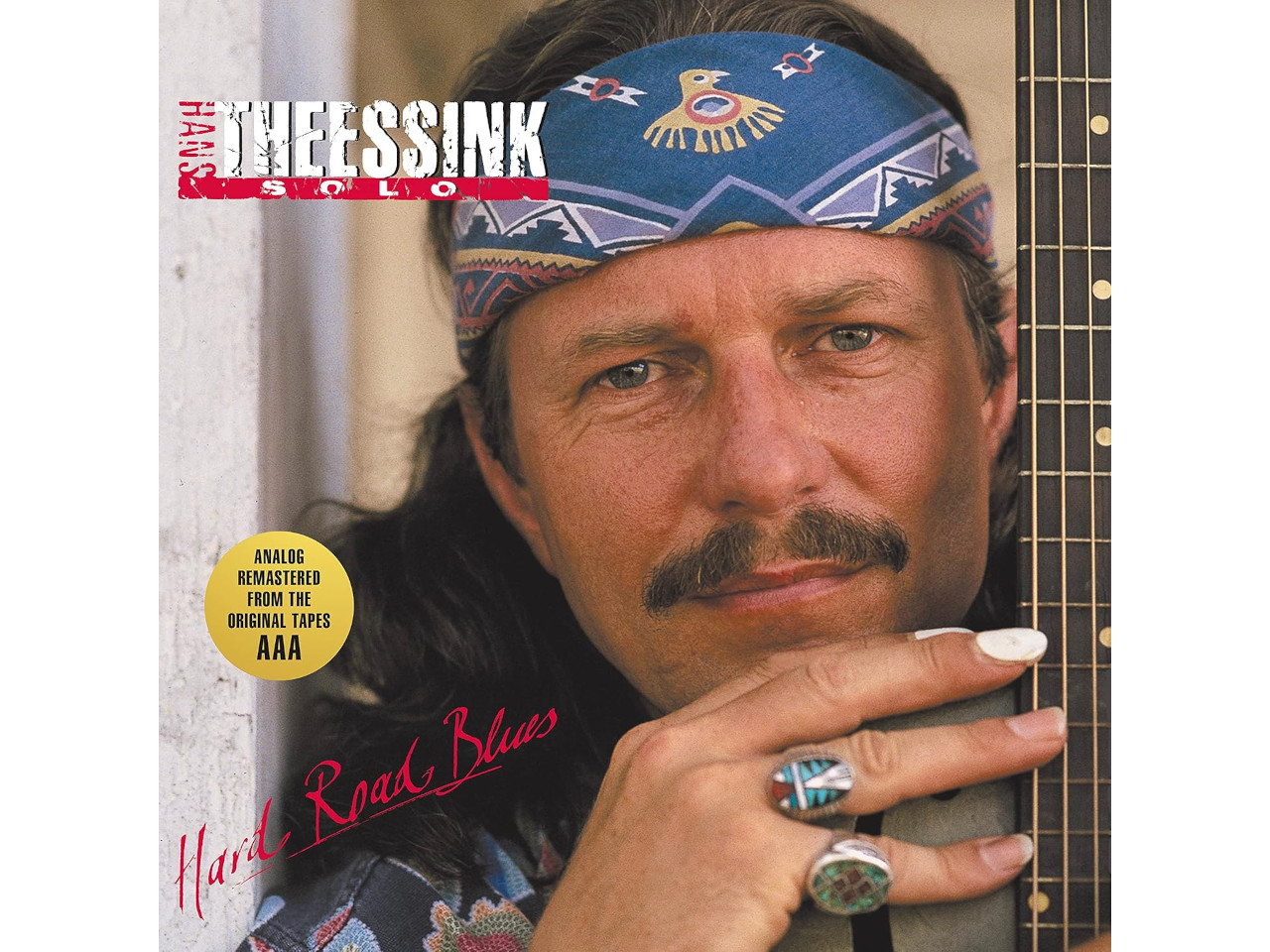 guitar, bandana, man, mustache, blues