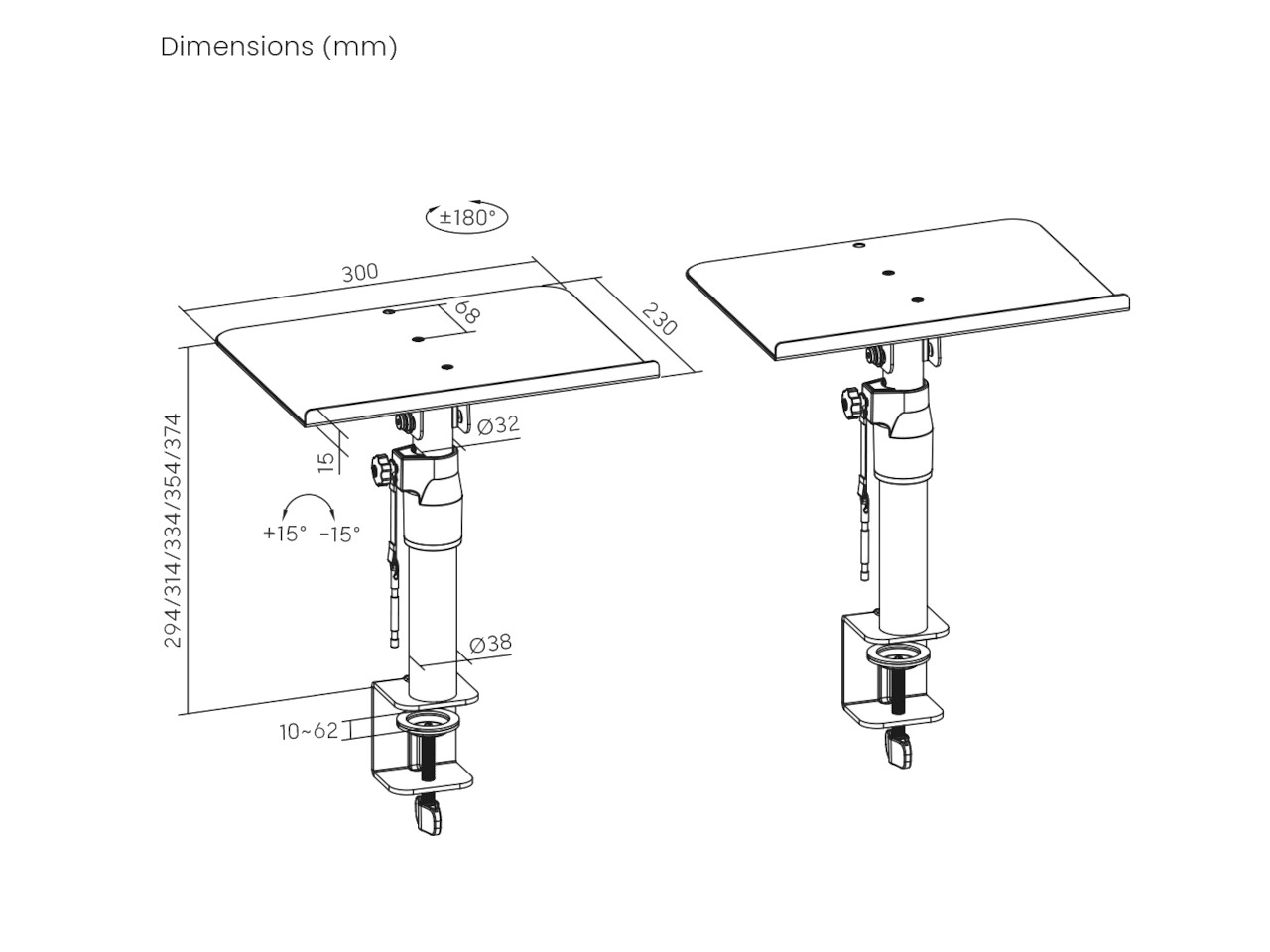 desk mount, monitor arm, einstellbar, Gasfeder, Klemme