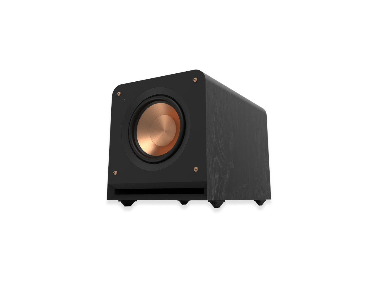 subwoofer, lautsprecher, kupferkalotte, holzgehäuse, schwarz lackiert