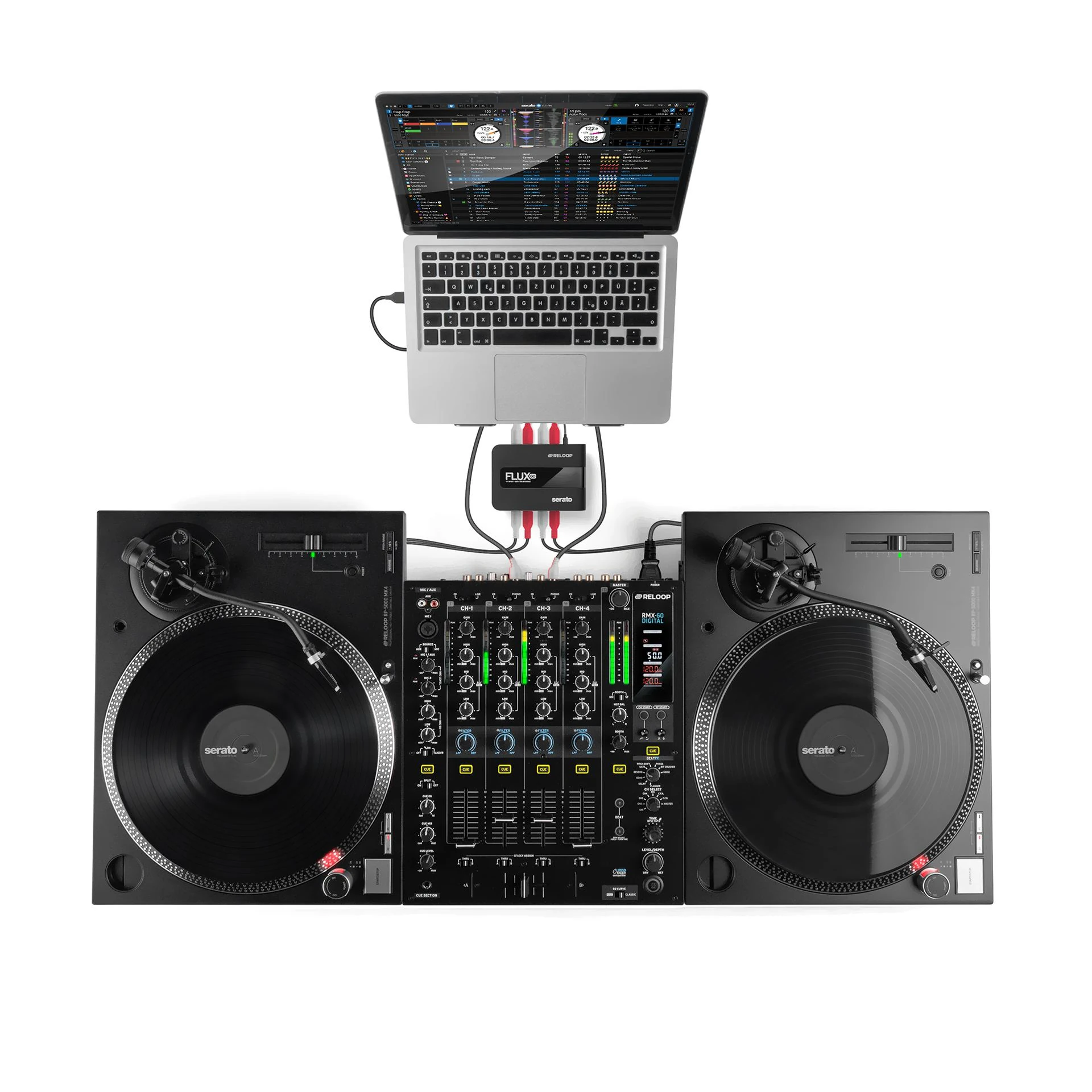 DJ-Setup, Turntables, DJ-Mixer, Laptop-Ständer, USB-Audio-Interface