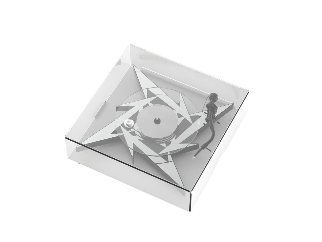 Turntable, Vinyl, Transparente Box, Geometrisches Muster, Phonographen-Zubehör