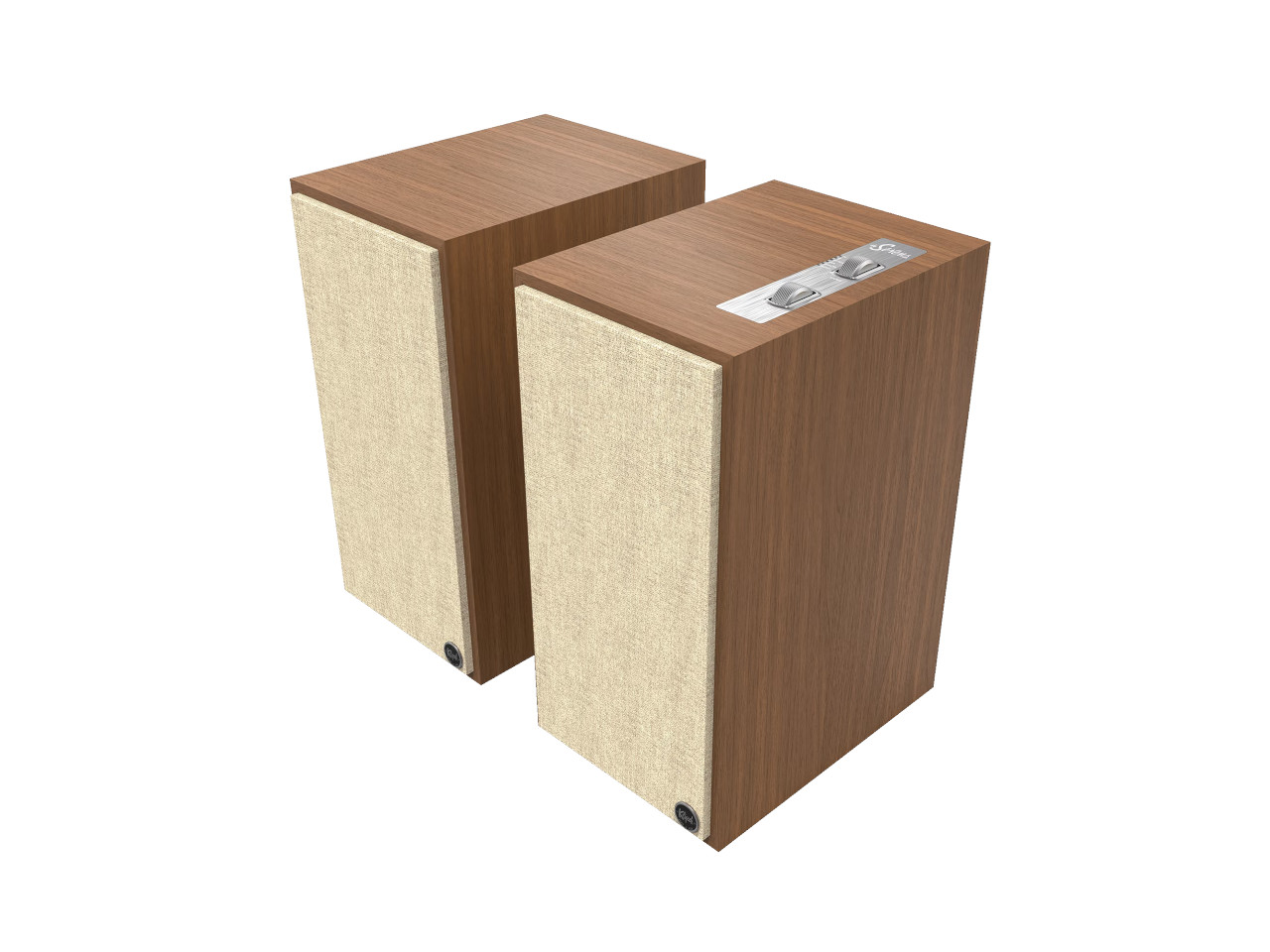 Stereo-Lautsprecher, Holz veneer, Standlautsprecher, Beige Frontabdeckung, Braune Oberfläche