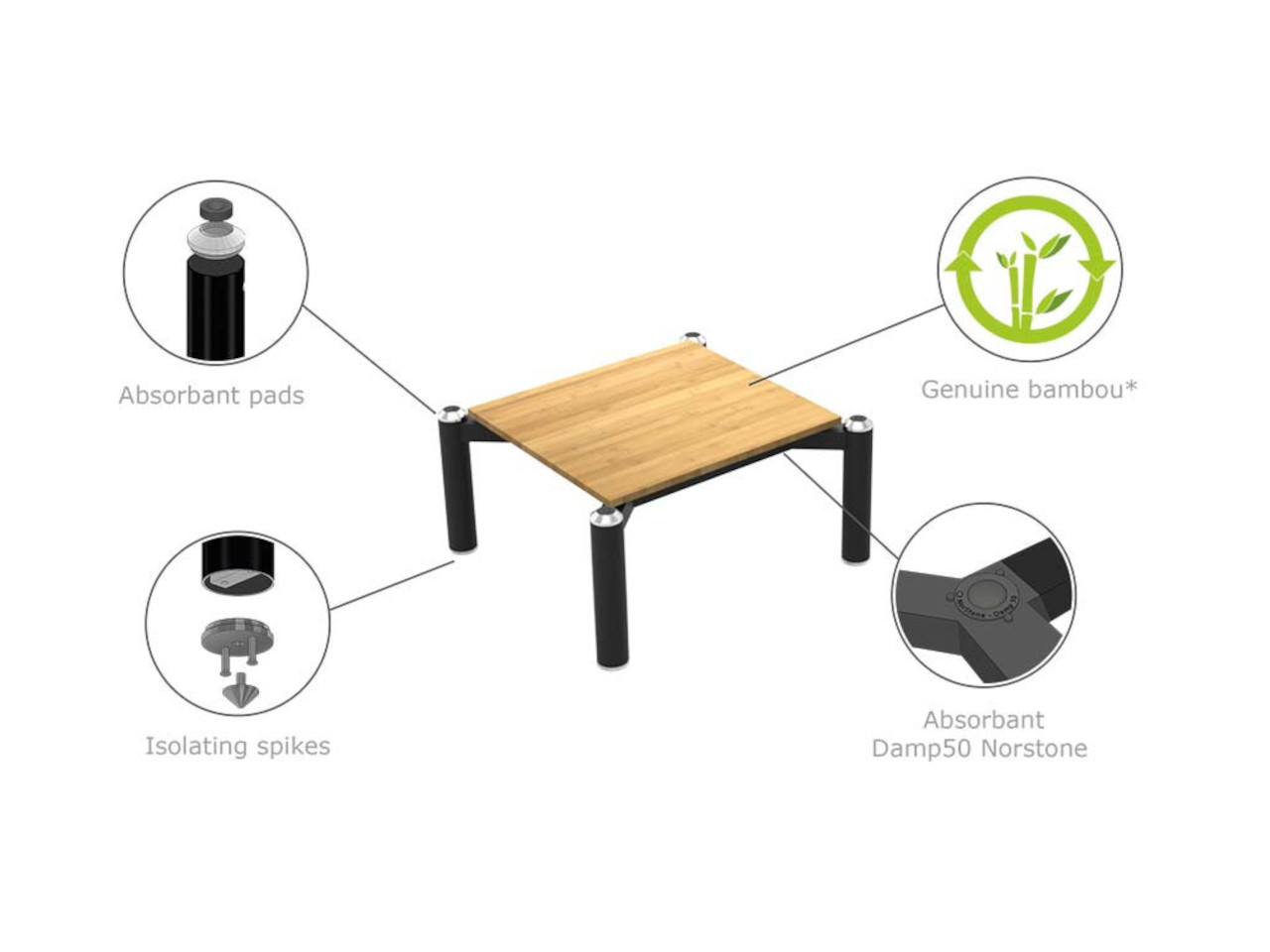 Beistelltisch, Holzplatte, Bambus?, Tischbeine, Isolierende Pads