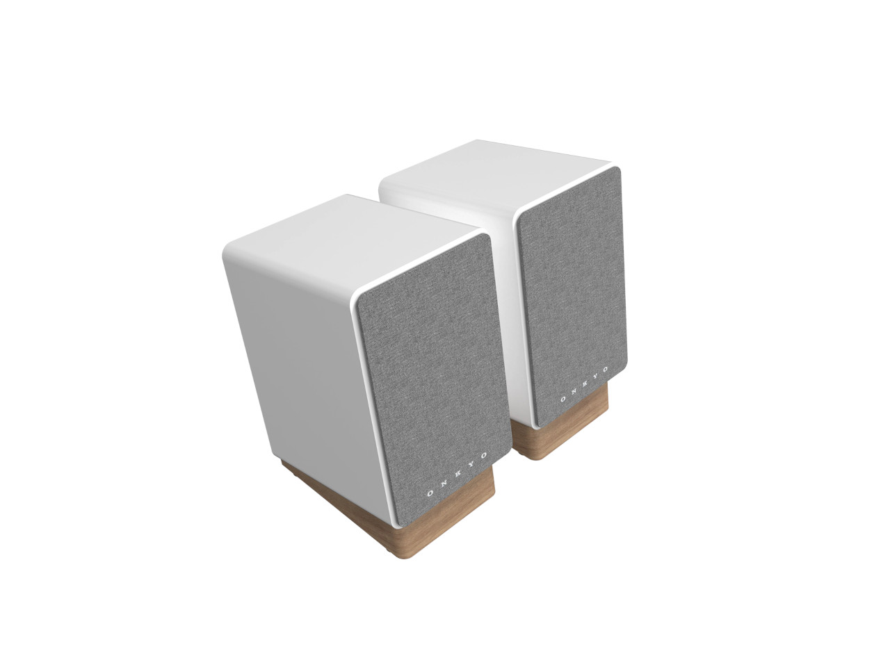Lautsprecher, Stereo-Lautsprecher, 2er-Set, Holzfuß, Grau Stoff