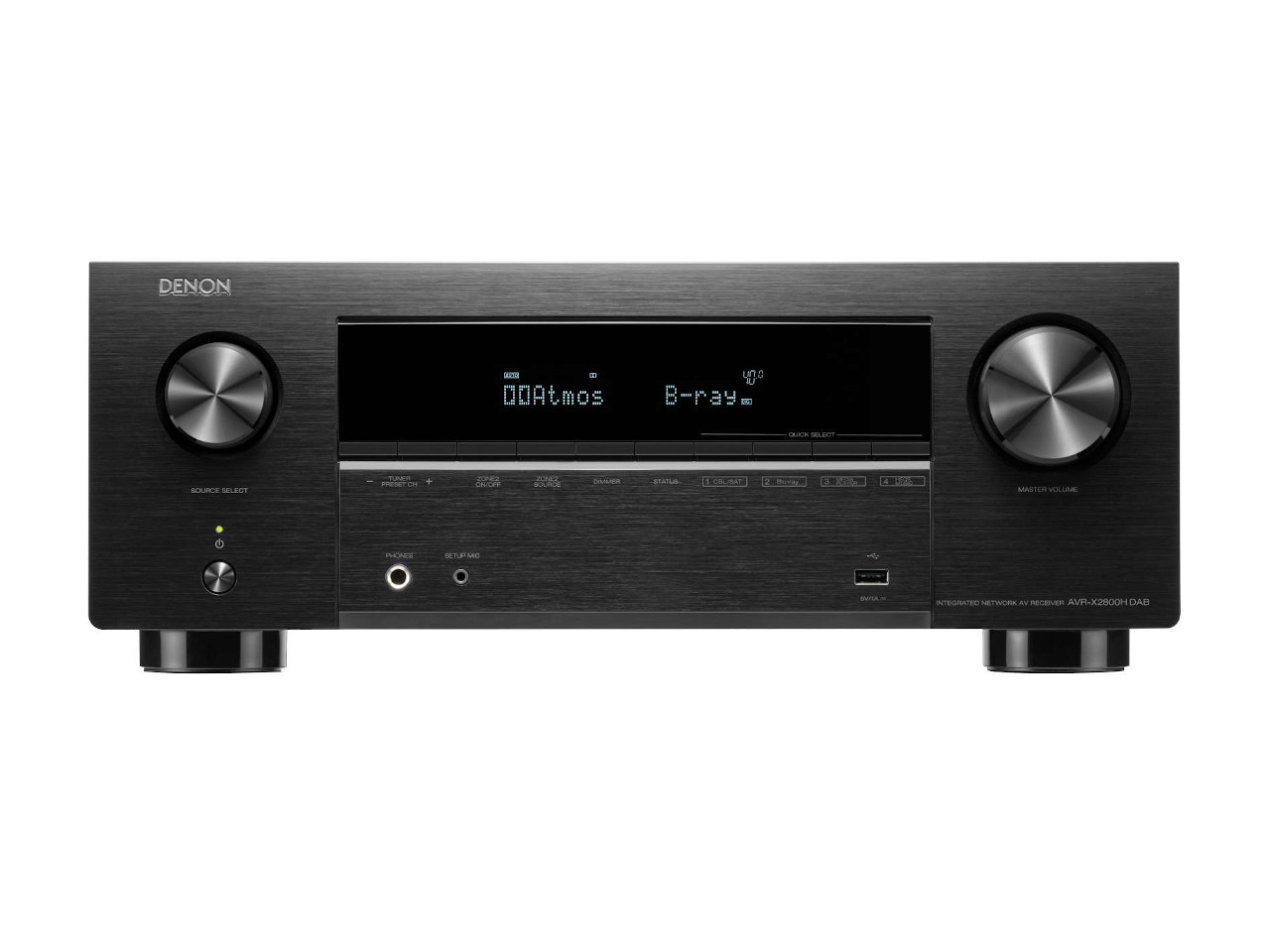 AV-Empfänger, Stereo-Verstärker, schwarz gebürstetes Metall, digitales Display, Drehknopf