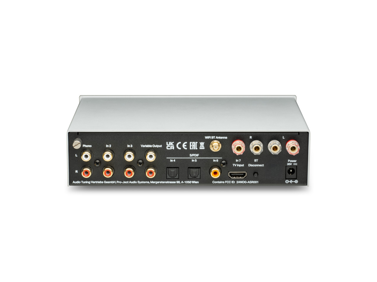 AV-Empfänger, RCA-Anschlüsse, HDMI-Ausgang, USB-Strom, Metallgehäuse