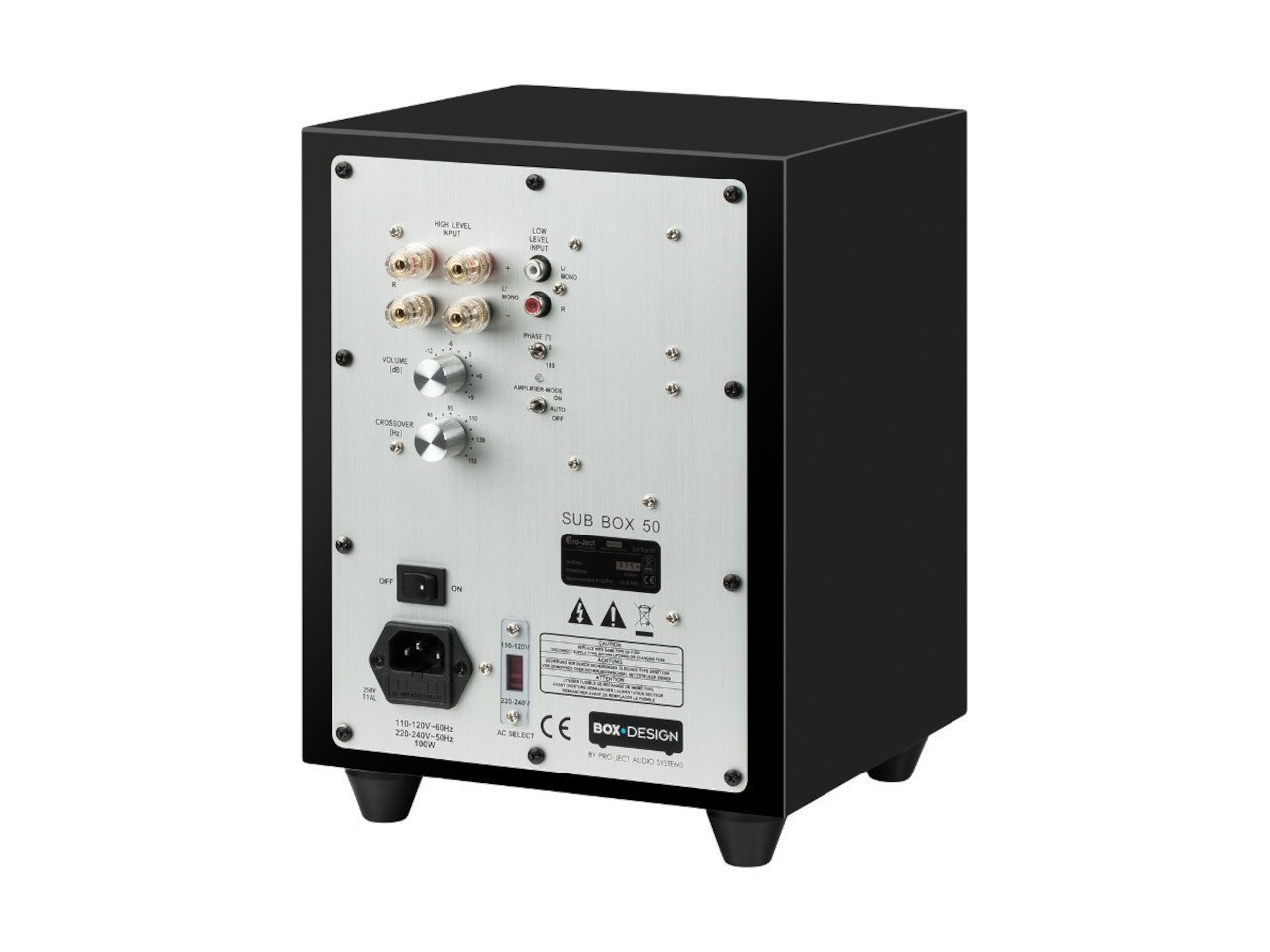 subwoofer, Verstärker, Rückseite, Lautstärke, Knöpfe